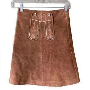 H. MOSER Salzburg Austria SUEDE LEATHER Embroidered SKIRT BRAUN GIRL 7/8 Sz 128